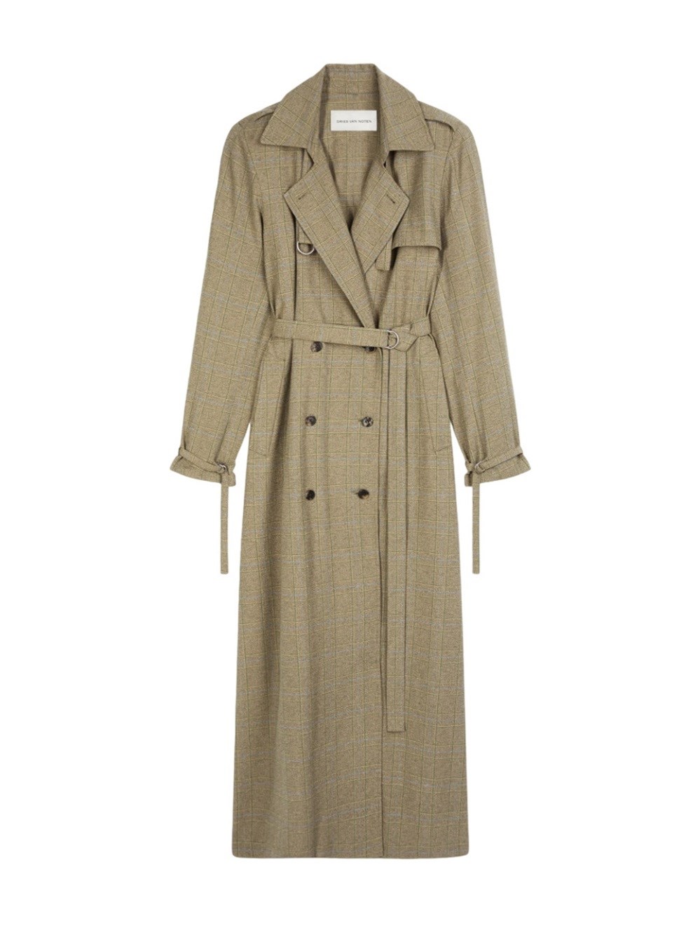 Shop Dries Van Noten Floor-length Trench Coat, With A Loose Fit, In Prince Of Wales Check. In Green