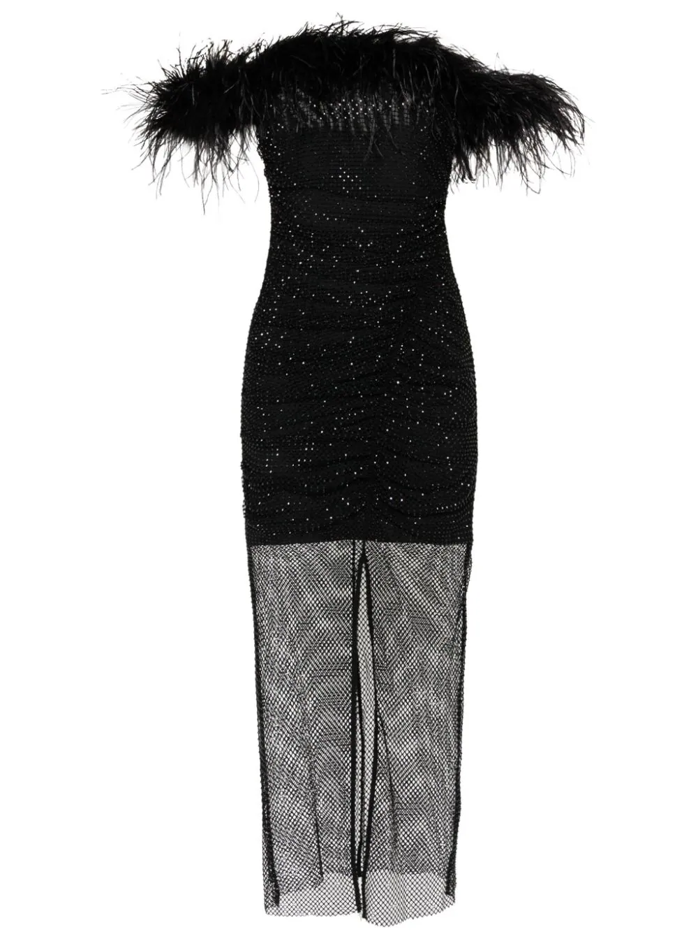 Shop Self-portrait Dress With Feather Edge In Black
