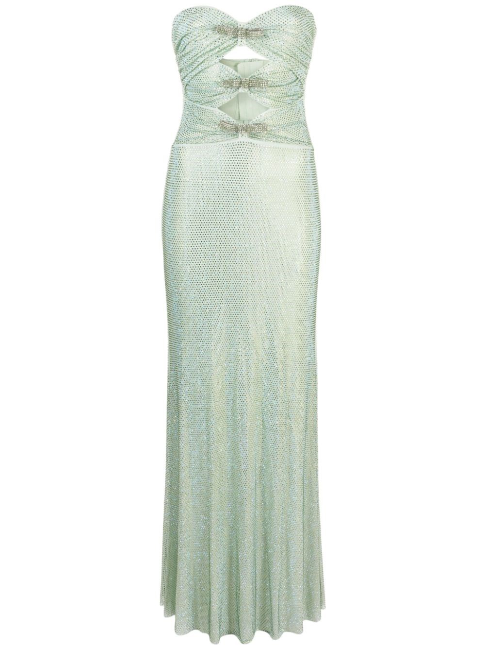 Shop Self-portrait Strapless Maxi Dress With Mint Rhinestone In Green