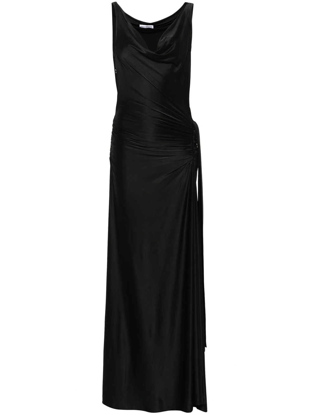 Shop Rabanne Long Sleeveless Dress With Gathering In Black