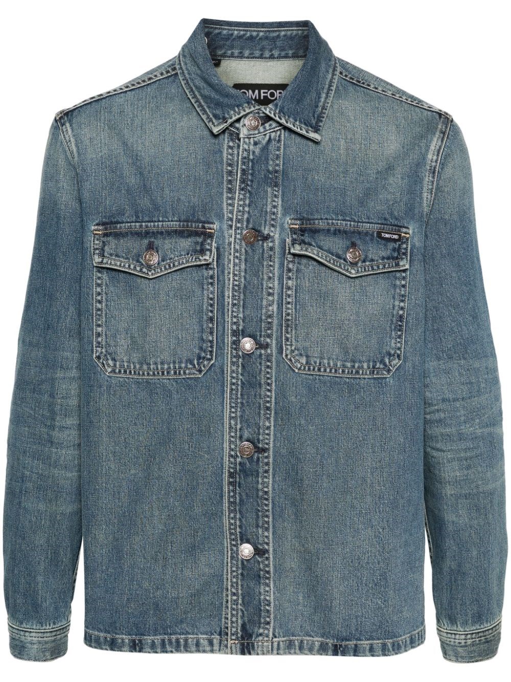 Shop Tom Ford Buttoned Denim Jacket In Blue