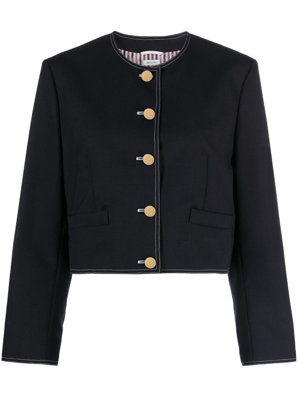 Shop Thom Browne Cropped Jacket With Rwb Detail In Blue