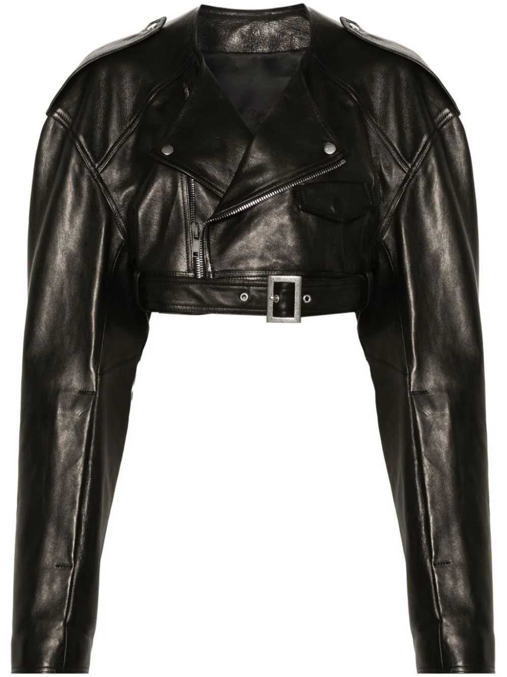 Shop Rick Owens Short Leather Biker Jacket In Black