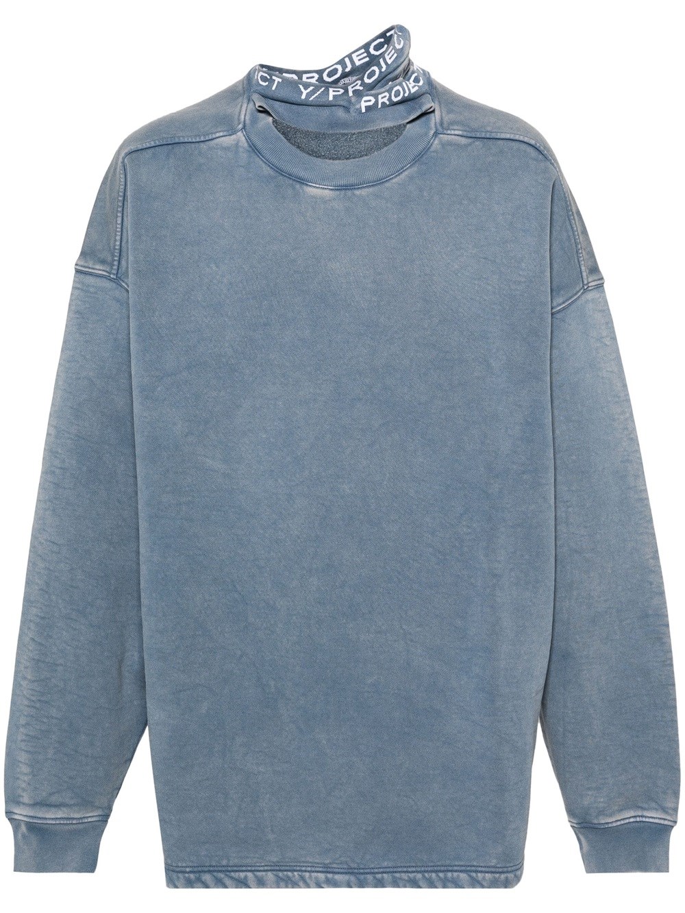 Shop Y/project Cotton Sweatshirt With Tripe Collar In Blue