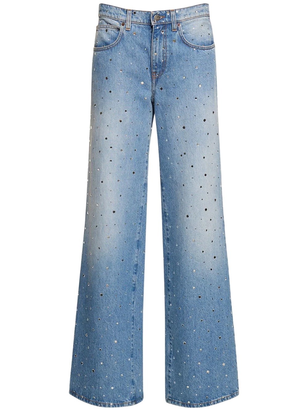 Shop Giuseppe Di Morabito Decorated High-waisted Wide Trousers In Blue