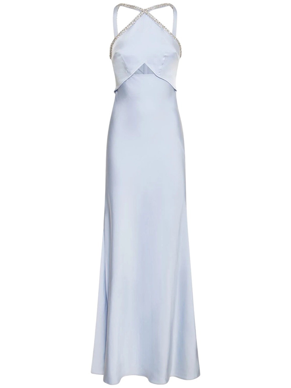 Shop Self-portrait Blue Satin Diamante Maxi Dress