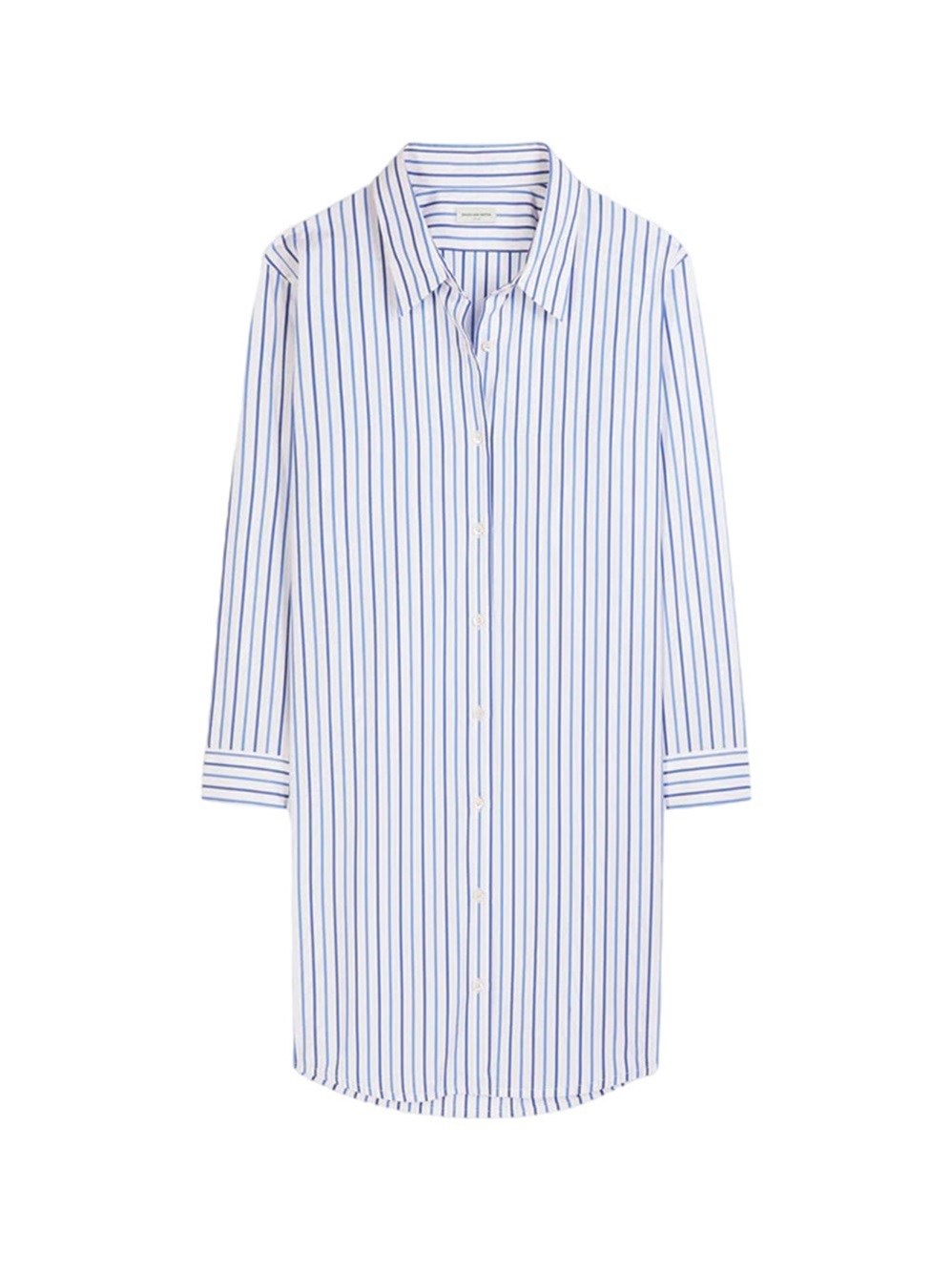 Shop Dries Van Noten Cotton Shirt Dress  Composition  100% Cotton. Striped Pattern. Lose Weight. Knee Length. Buttoned Cu In Blue