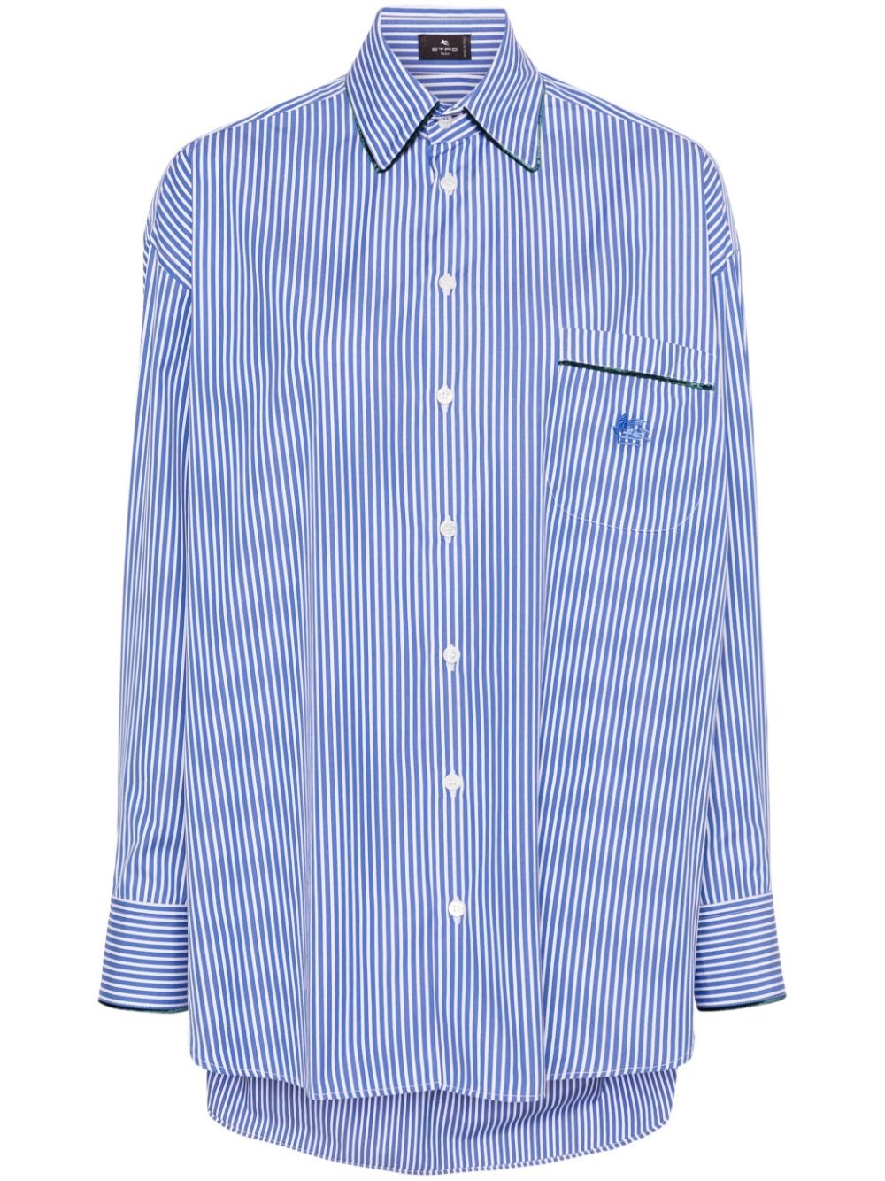 Shop Etro Striped Cotton Shirt With Embroidered Logo In Blue