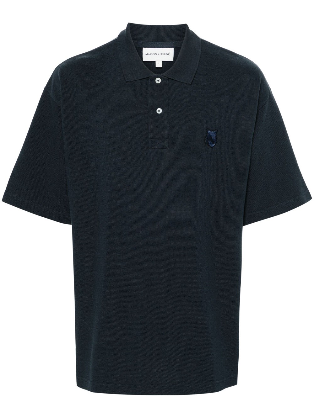 Shop Maison Kitsuné Polo Shirt With Fox Patch In Blue