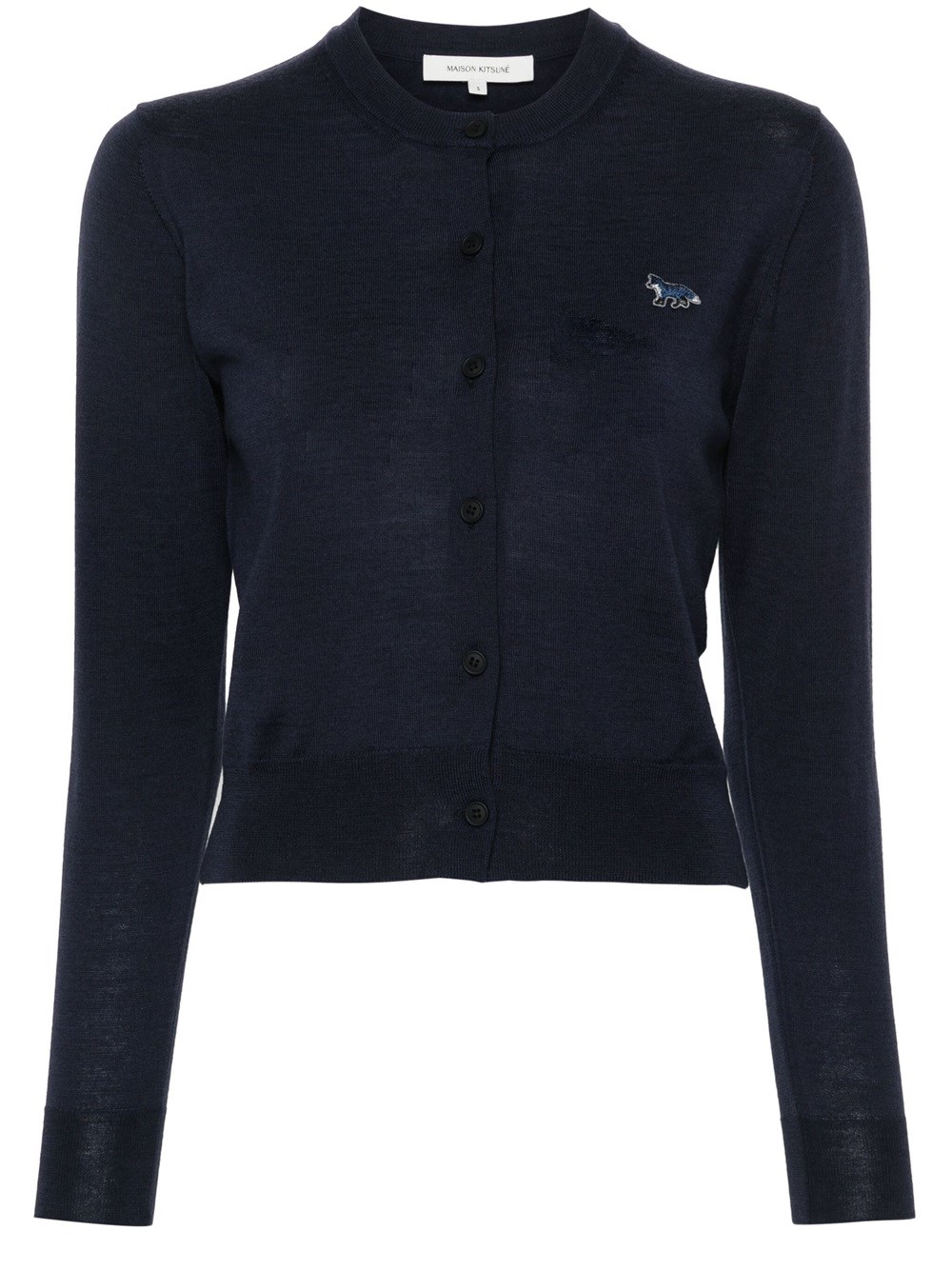 Shop Maison Kitsuné Wool Cardigan With Logo Embroidery In Blue
