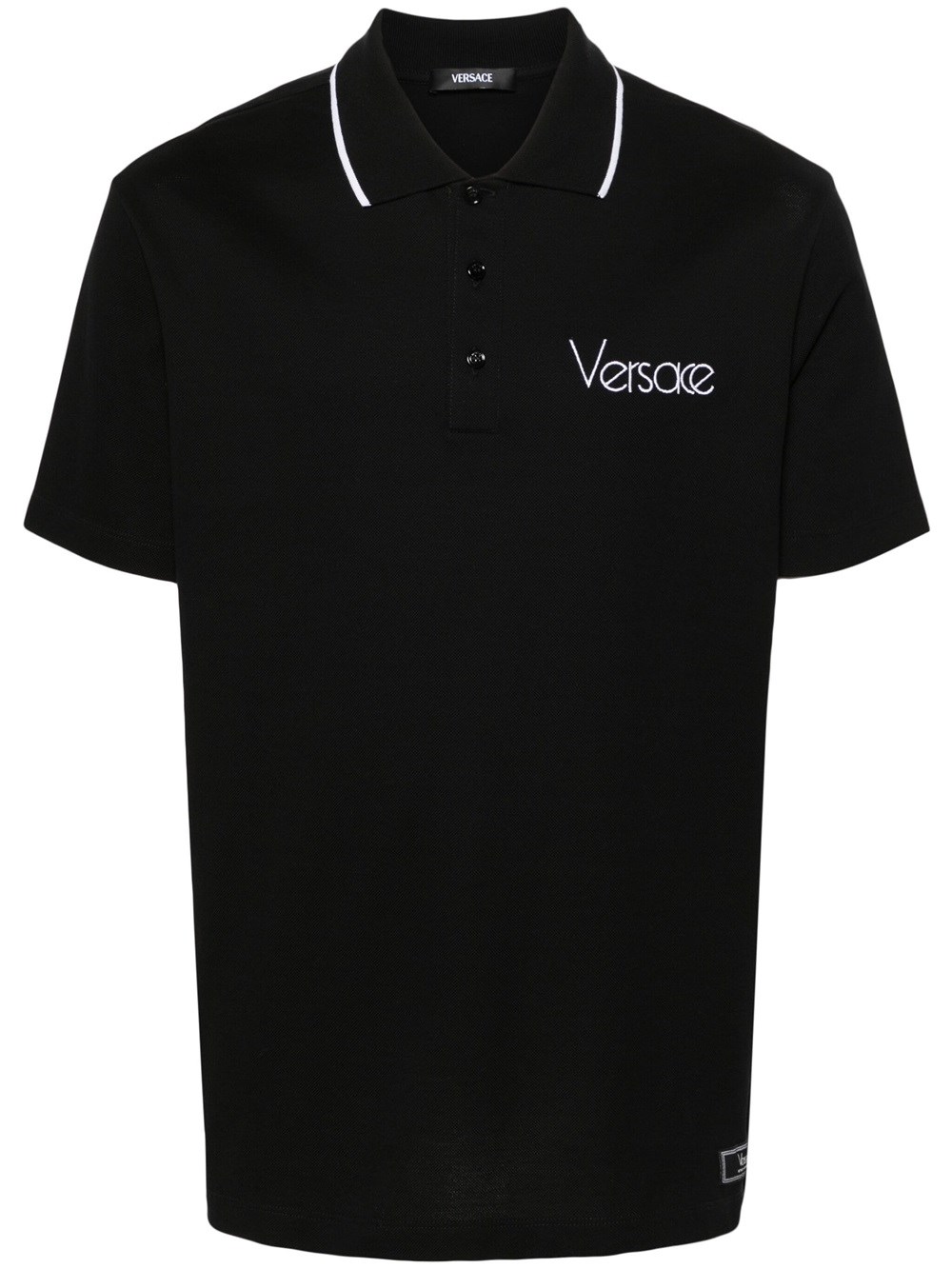 Shop Versace Polo Shirt With Embroidery In Black