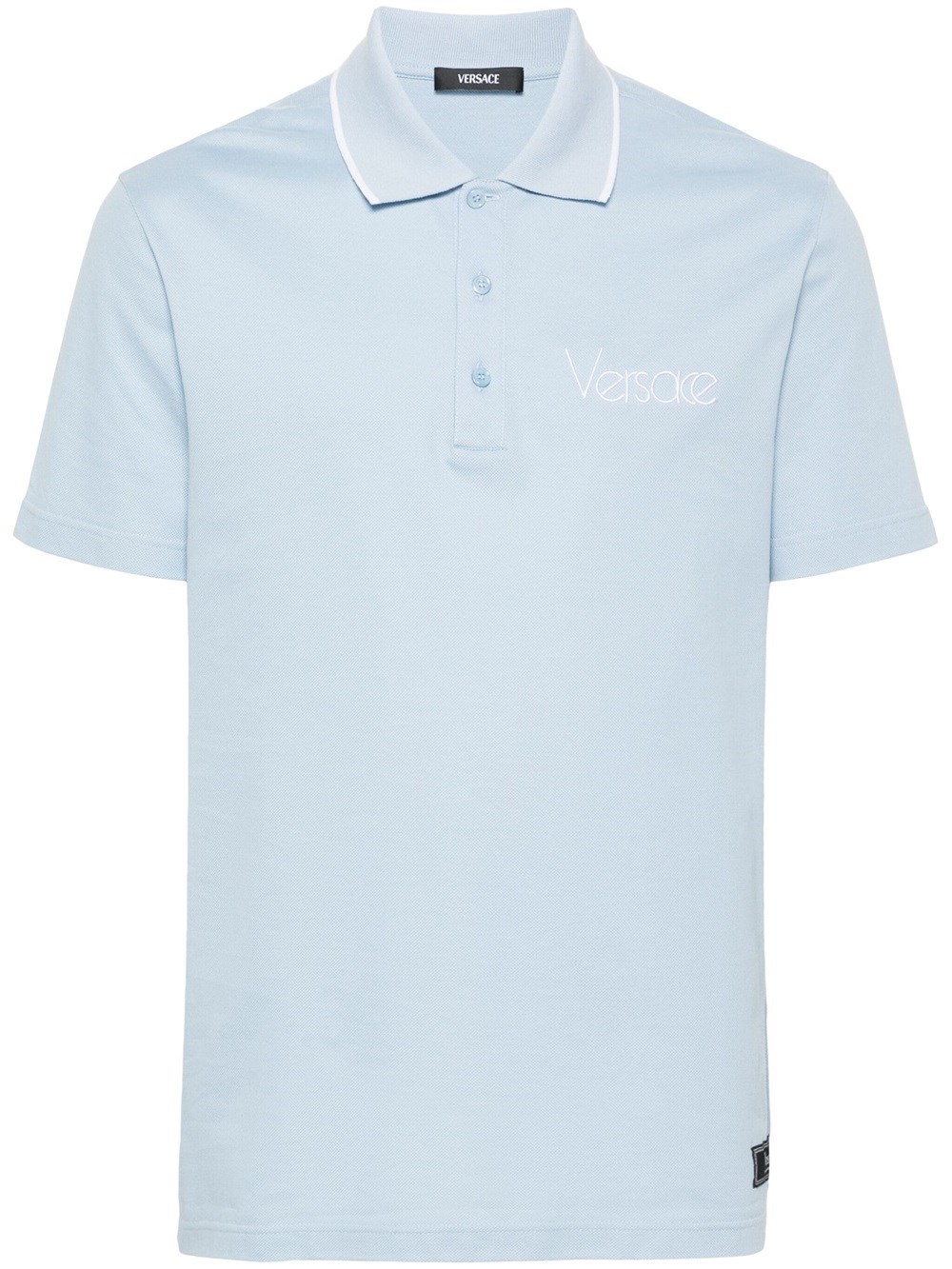 Shop Versace Polo Shirt With Embroidery In Blue