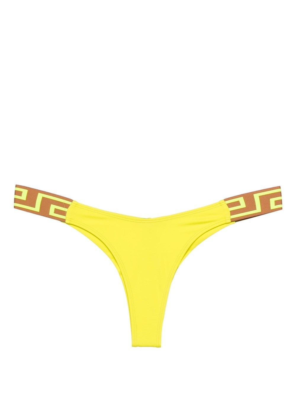 Shop Versace Greca Border Low-waisted Bikini Briefs In Yellow & Orange