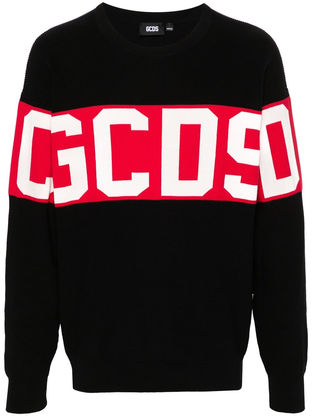 Shop Gcds Cotton Sweater With Knitted Logo In Black