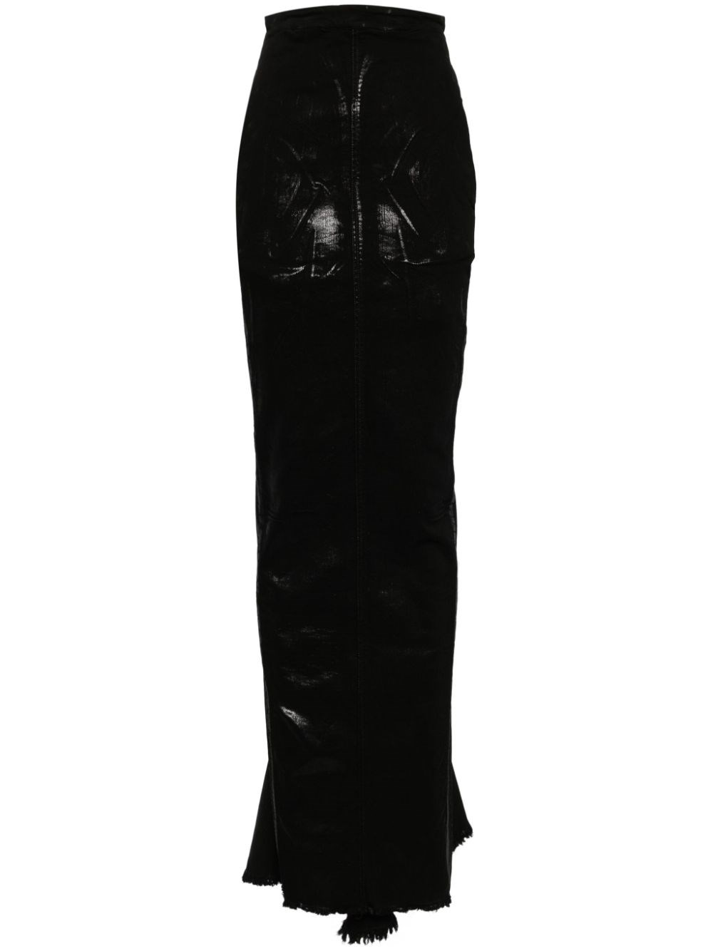 Shop Rick Owens Denim Maxi Skirt With Metallic Finish In Black