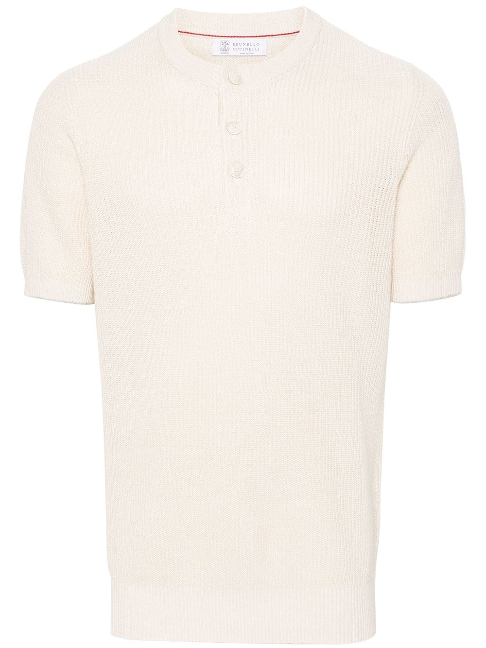 Shop Brunello Cucinelli Short-sleeved Sweater With Buttoning In Nude & Neutrals