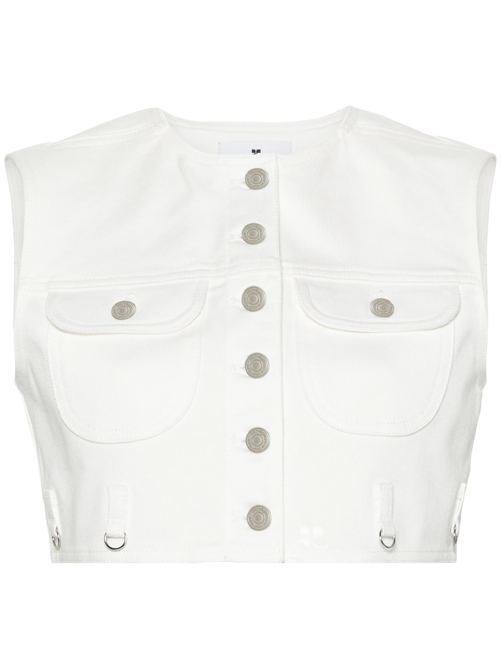 Shop Courrèges Cropped Denim Top In White