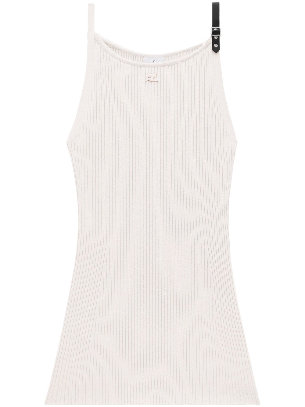 Shop Courrèges Ribbed Dress With Buckle In Grey