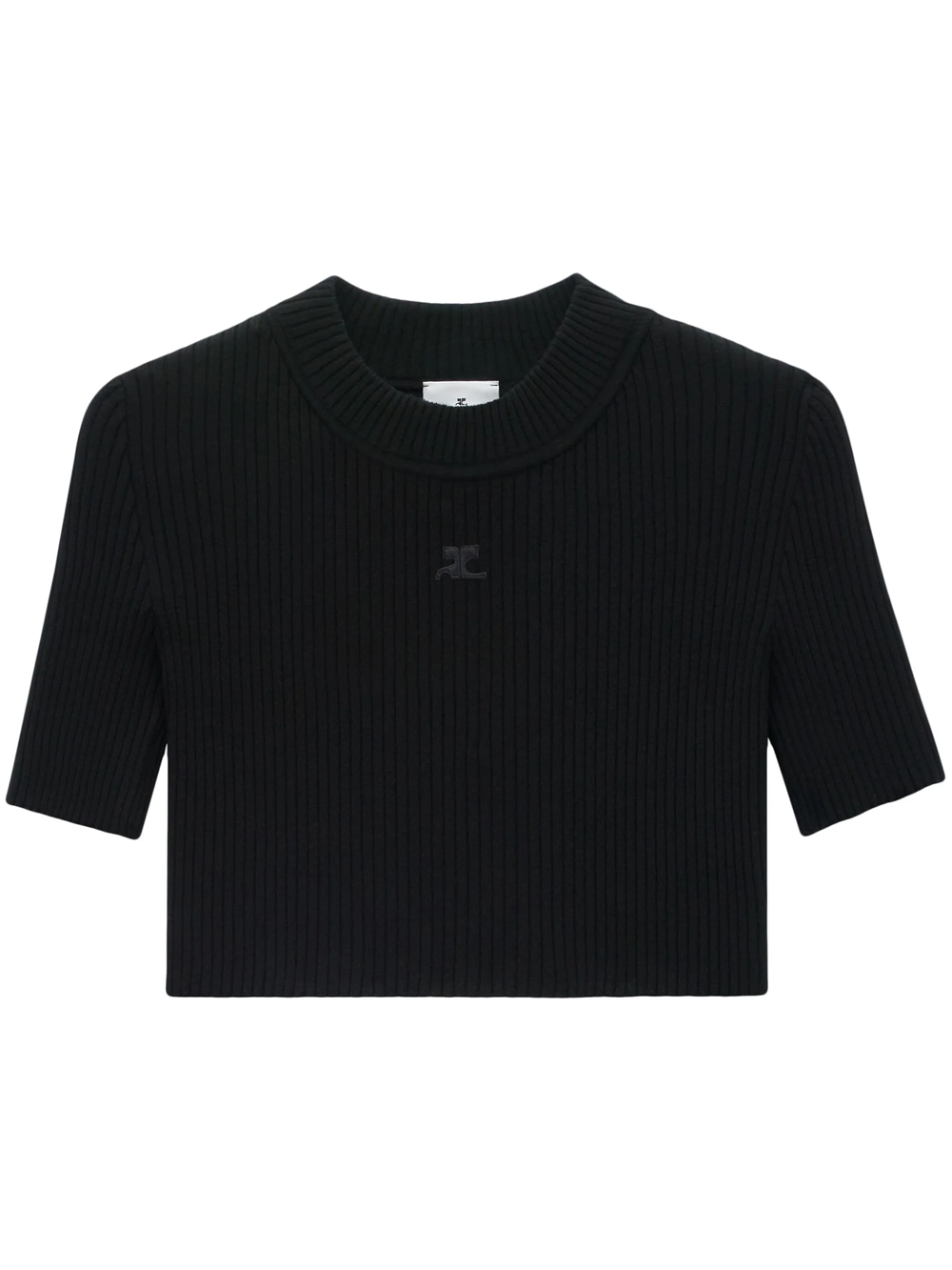 Shop Courrèges Ribbed Cropped T-shirt In Black