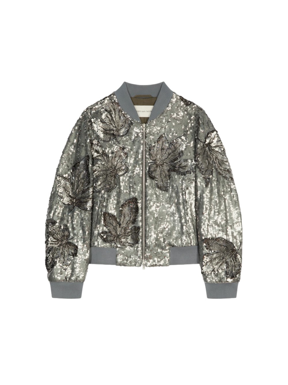 Dries Van Noten Slim Fit Bomber Jacket With Sequin Decoration. In Metallic