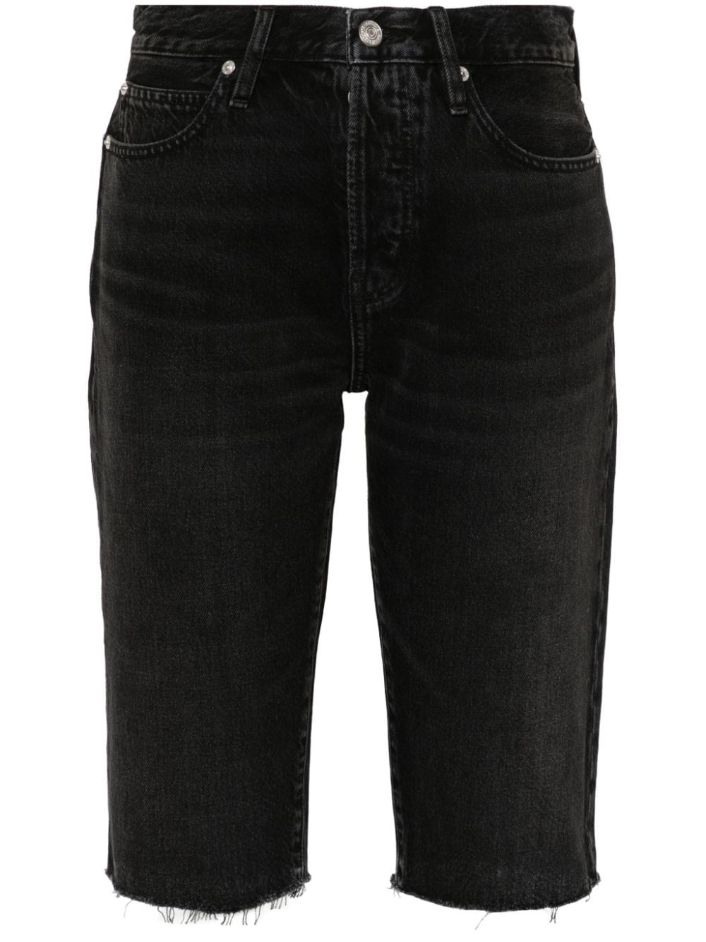 Shop Frame Raw Cut Denim Shorts In Black