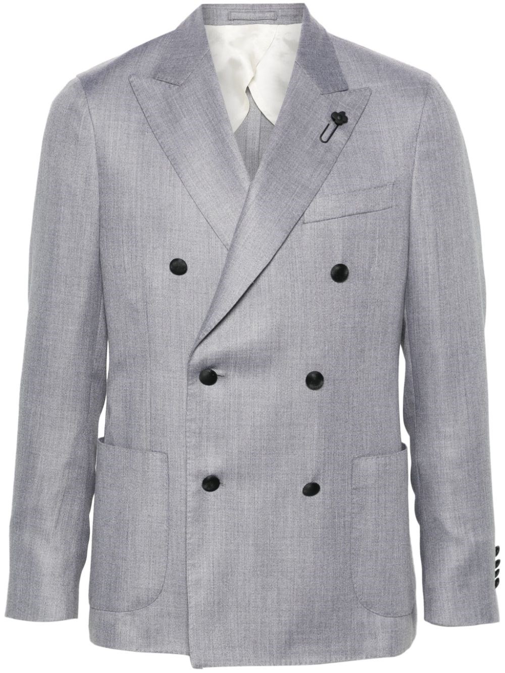 Shop Lardini Melange Double-breasted Blazer In Grey
