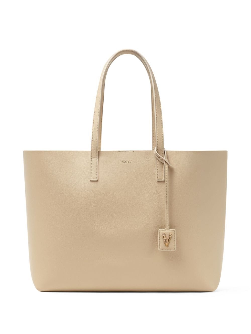Shop Versace Virtus Tote Bag With Application In Nude & Neutrals