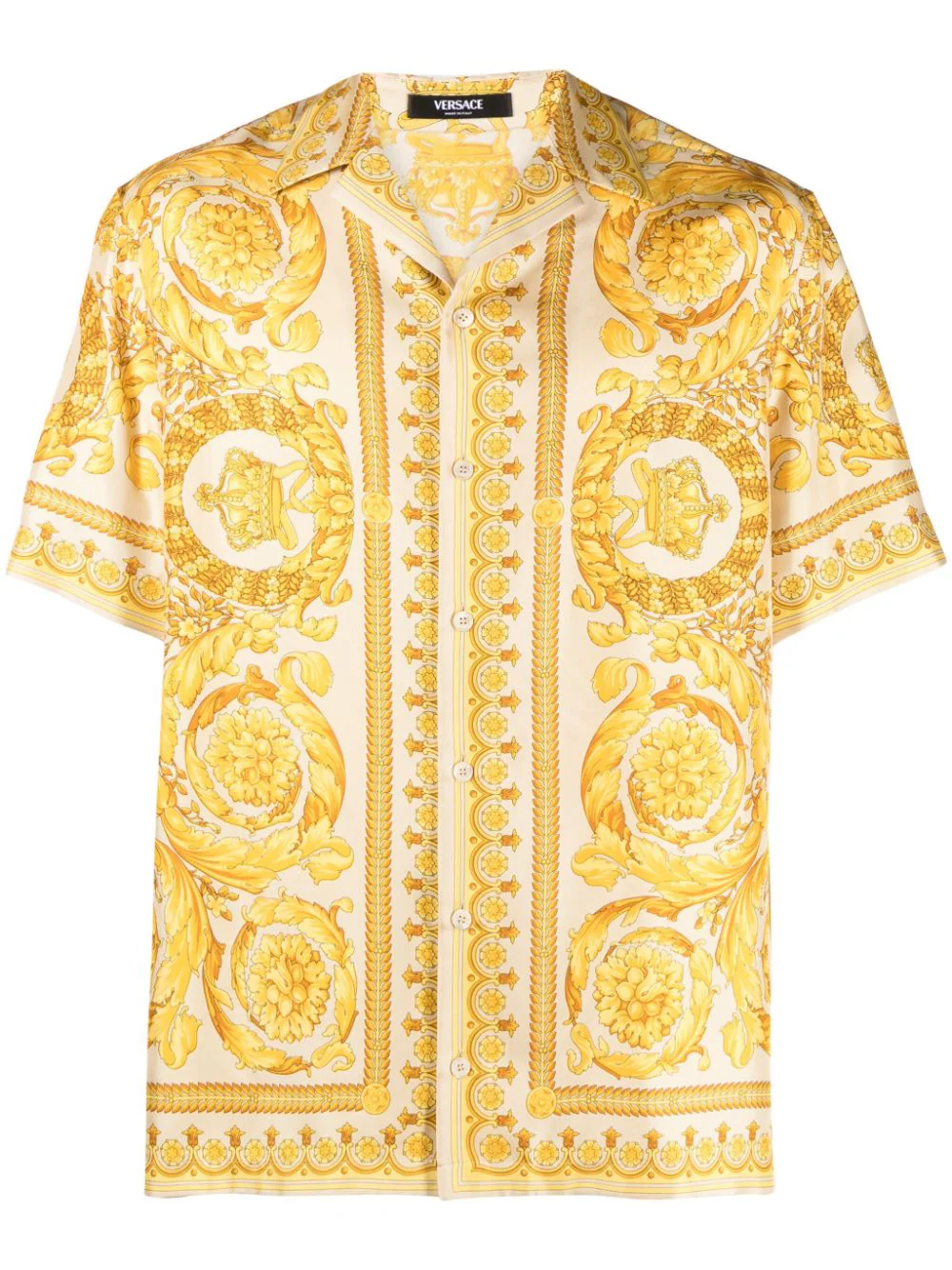 Shop Versace Shirt With Baroque Print In Yellow & Orange