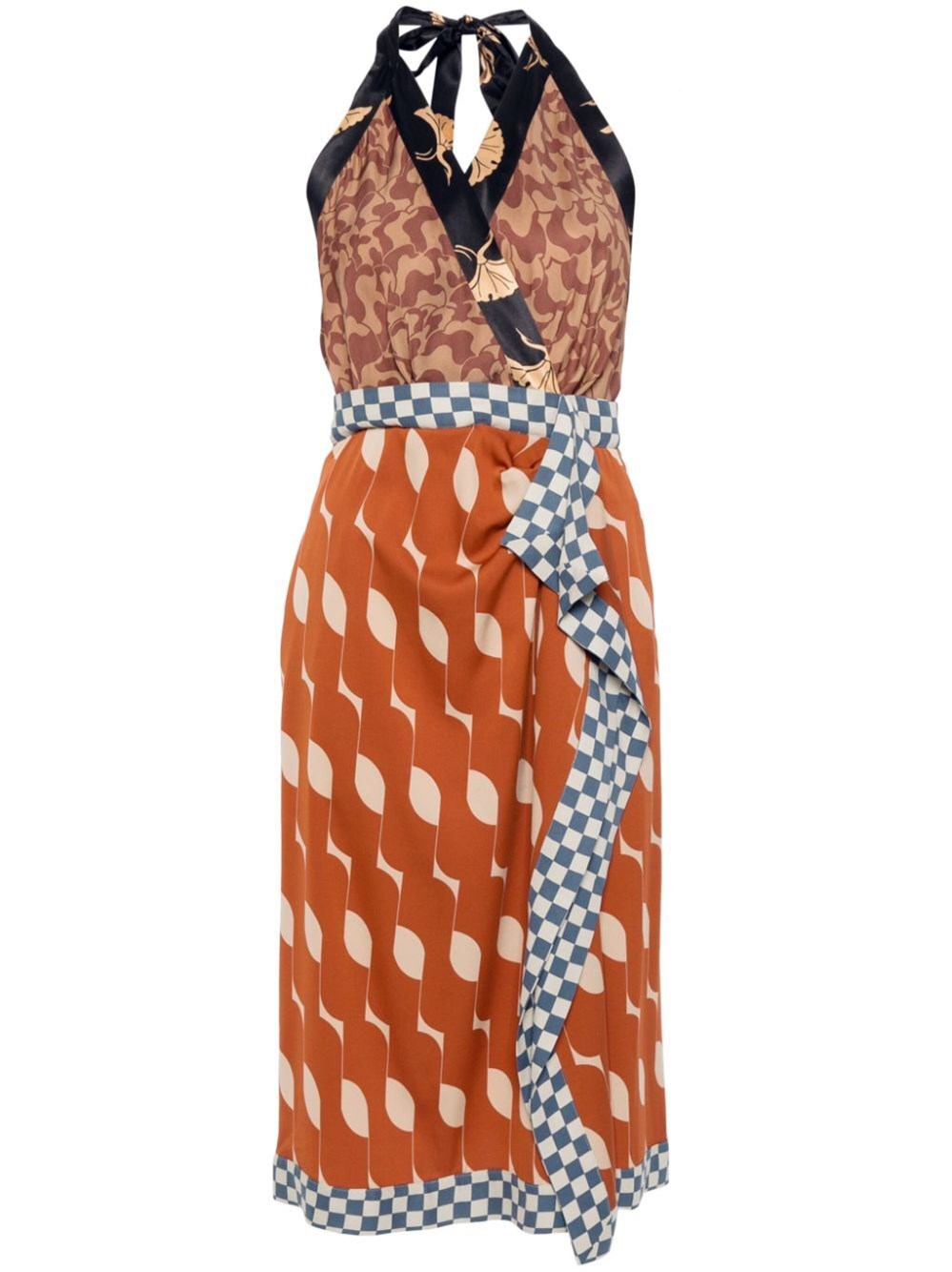 Shop Dries Van Noten Silk Blend Satin Midi Dress With Print In Brown