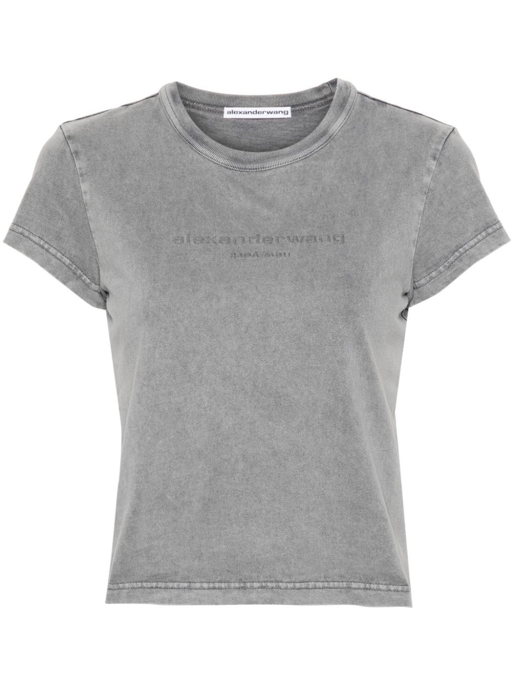 Shop Alexander Wang Cropped Embossed T-shirt In Grey