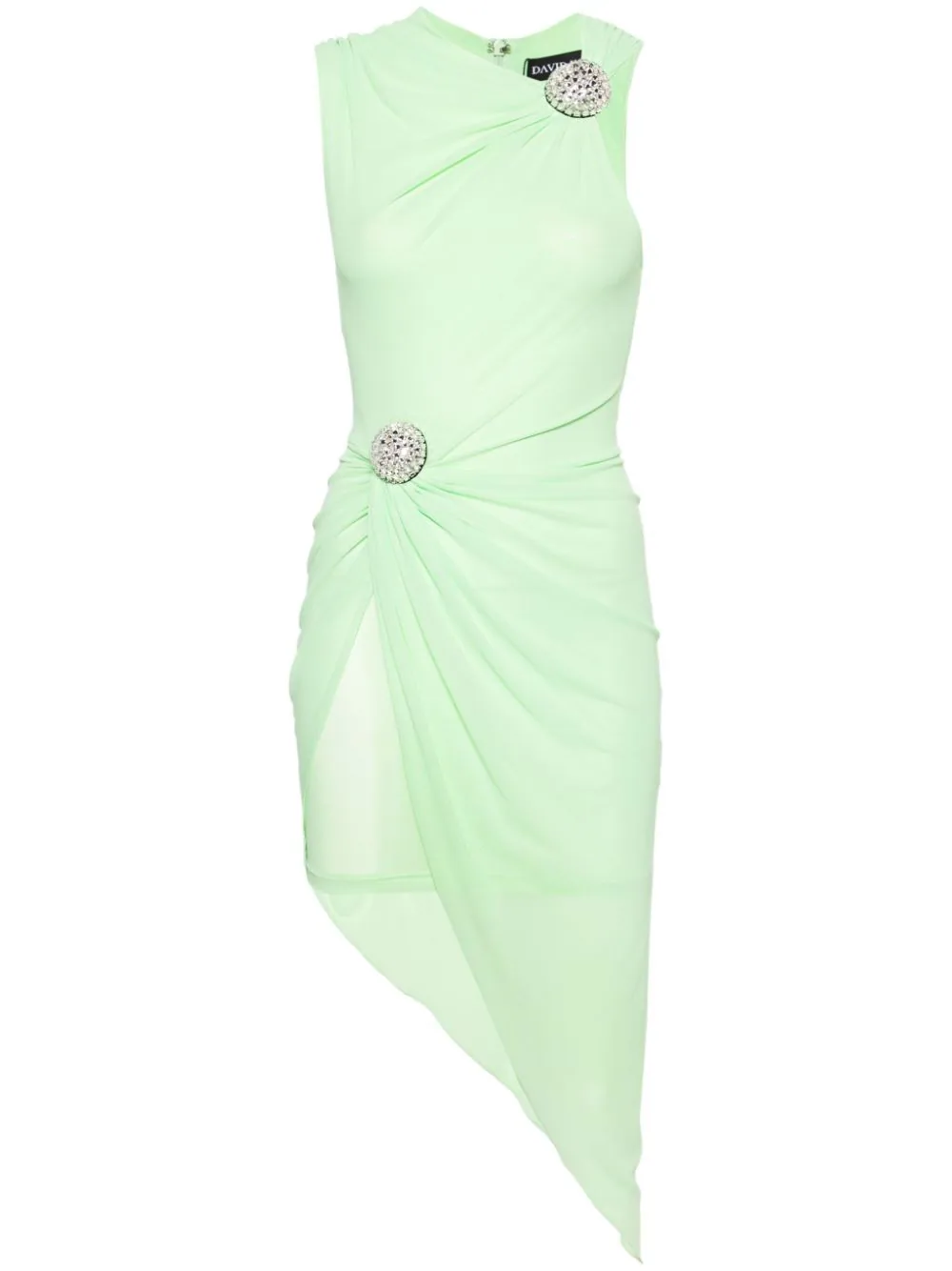 Shop David Koma Asymmetric Crystal Ball Midi Dress In Green