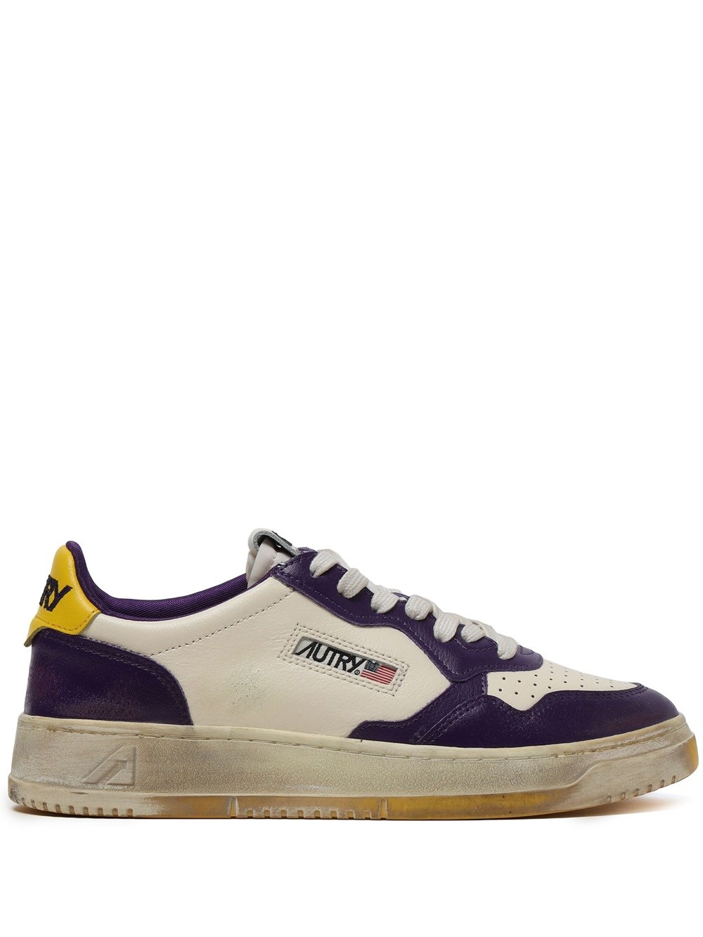 Shop Autry In White And Purple Leather With Worn Effect In Multicolour