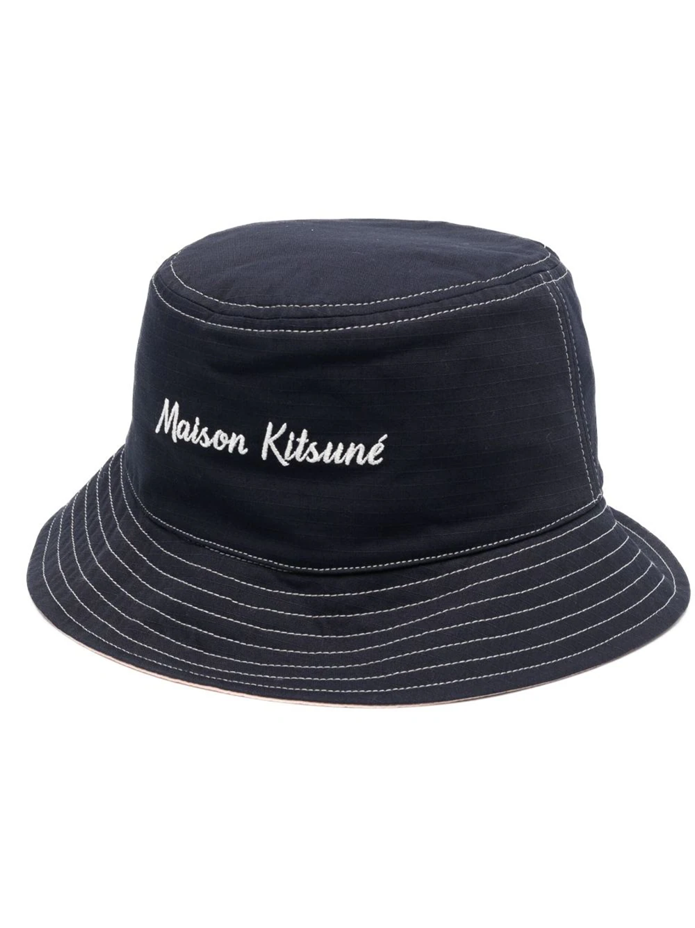 Shop Maison Kitsuné Bucket Hat With Embroidery In Blue