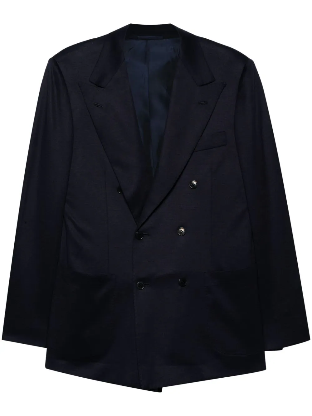 Shop Kiton Double-breasted Wool Blazer In Blue