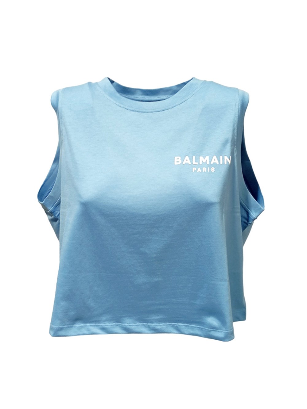 Shop Balmain Top With Logo In Blue