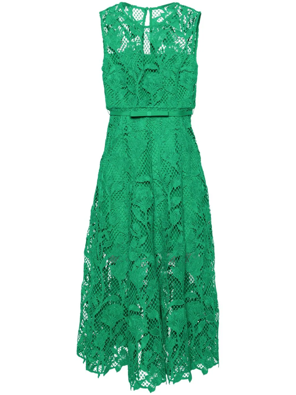 Shop Self-portrait Guipure Lace Dress With Belt In Green