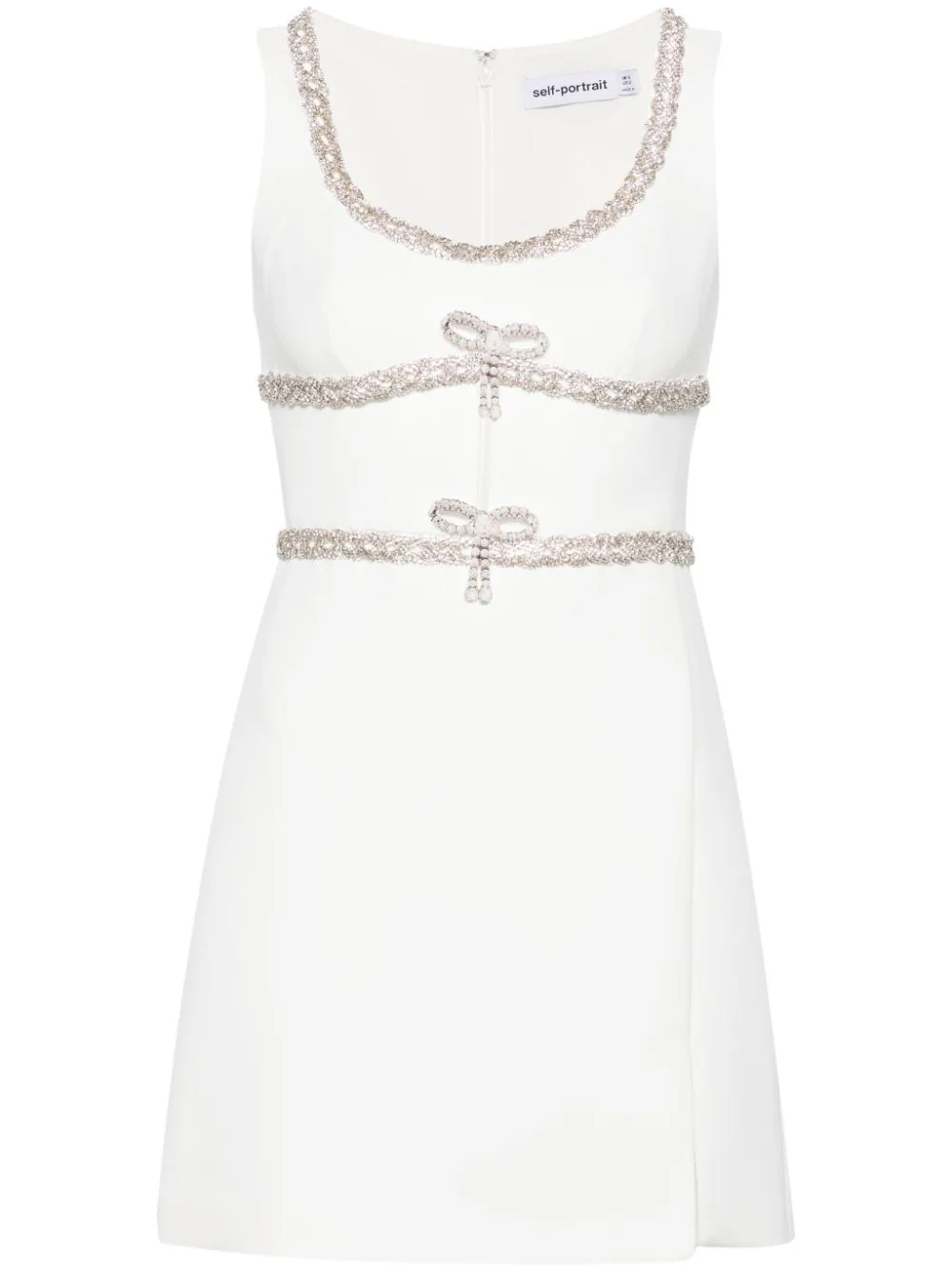 Shop Self-portrait Short Dress With Crystals In White