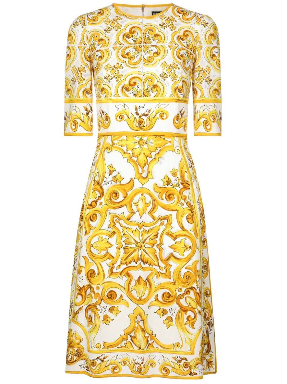 Shop Dolce & Gabbana Dress With Majolica Print In Yellow & Orange