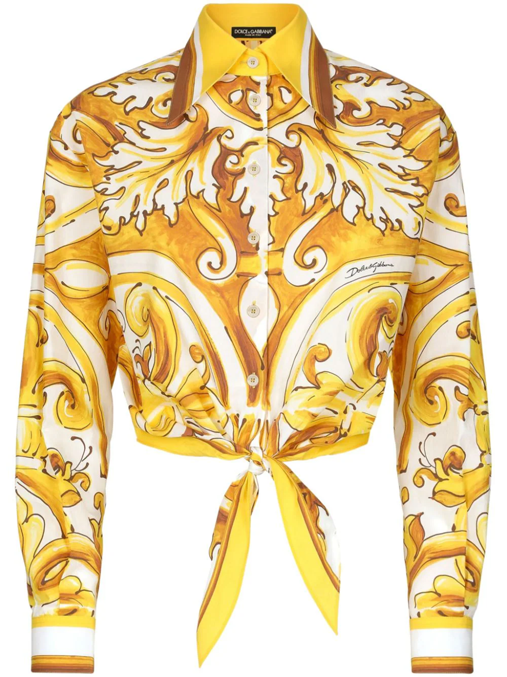 Shop Dolce & Gabbana Shirt With Majolica Print In Yellow & Orange