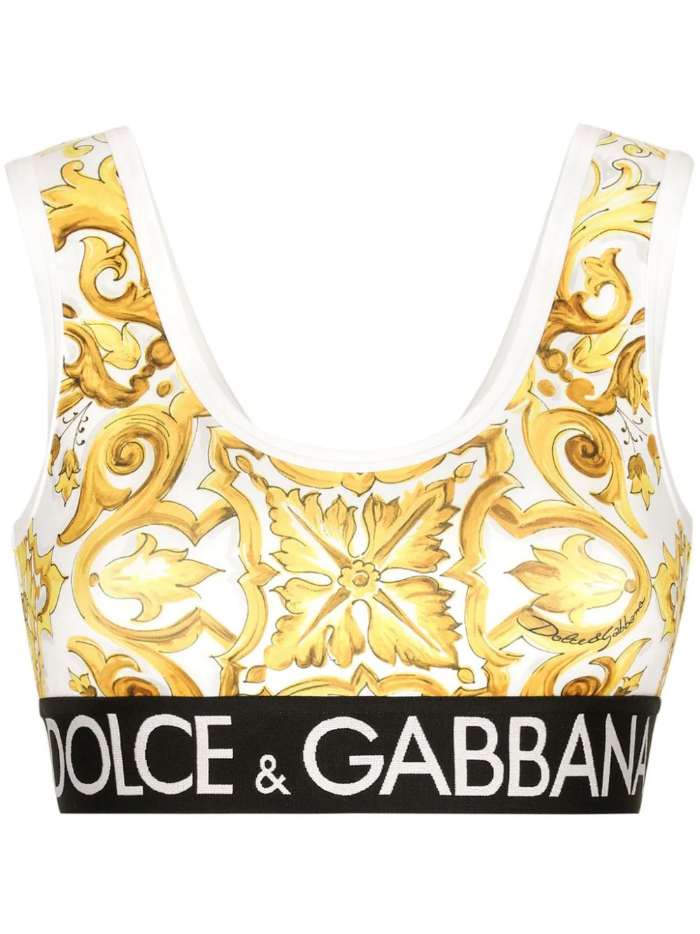 Dolce & Gabbana Majolica-print Cropped Tank Top In Yellow & Orange