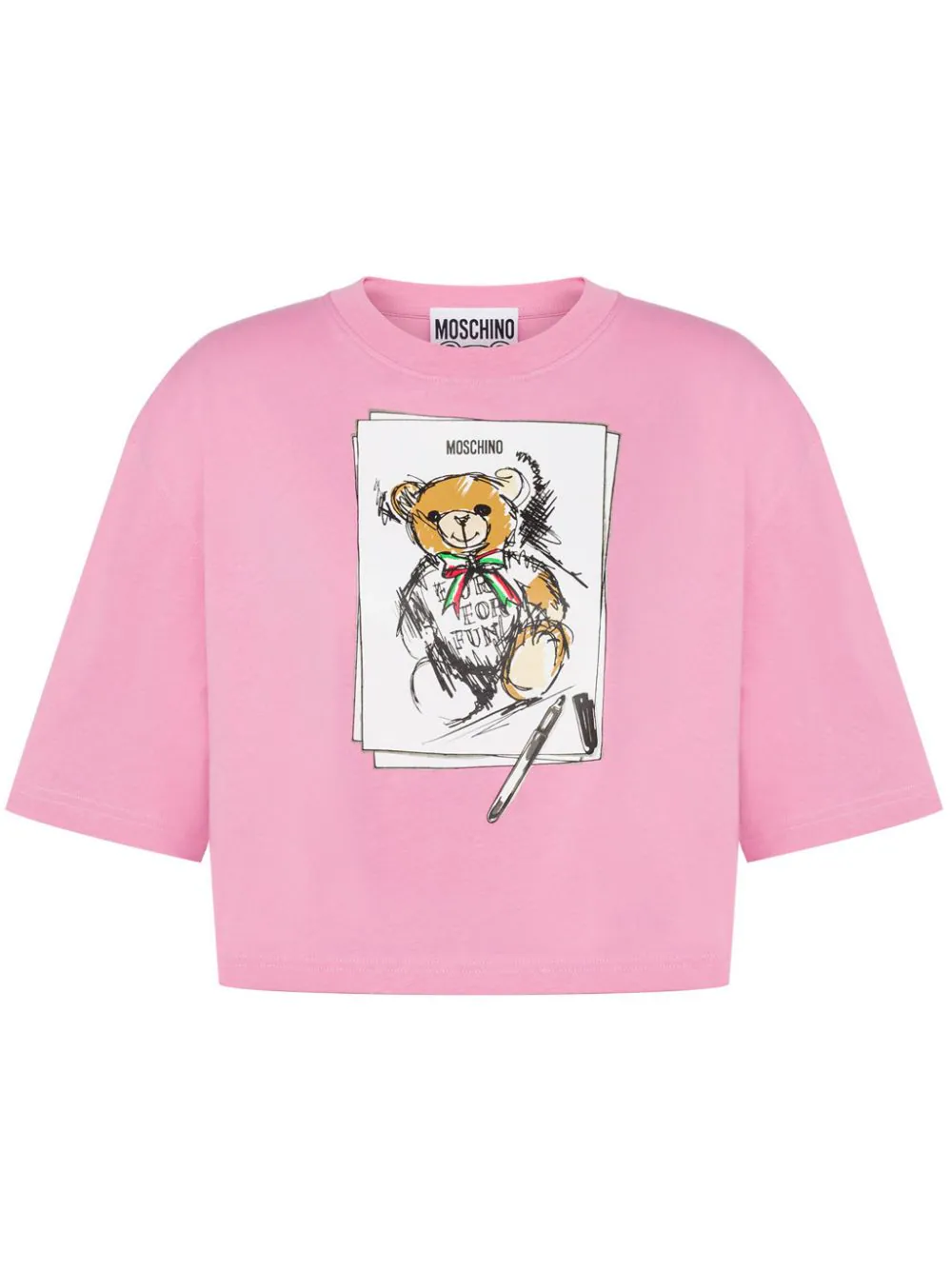 Shop Moschino Cropped T-shirt With Teddy Bear Print In Pink & Purple