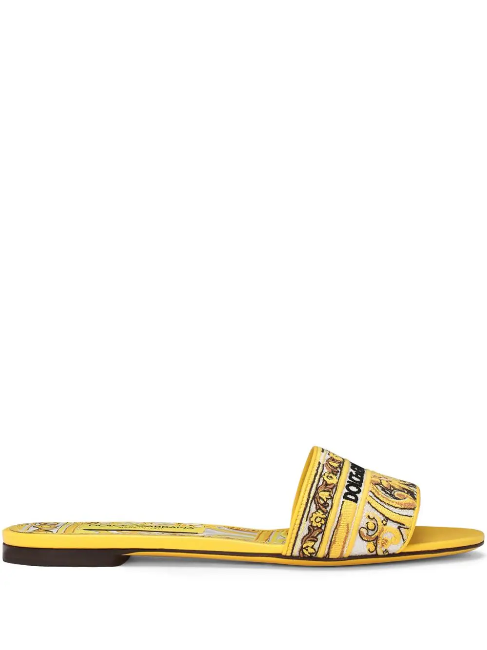 Shop Dolce & Gabbana Bianca Slide Sandals With Majolica Print In Yellow & Orange