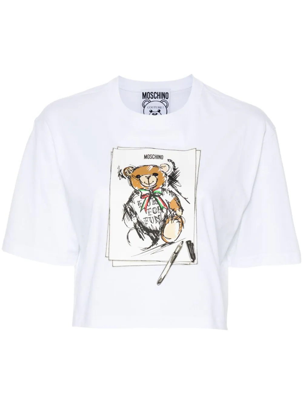 Shop Moschino Teddy Bear Crop Top In White