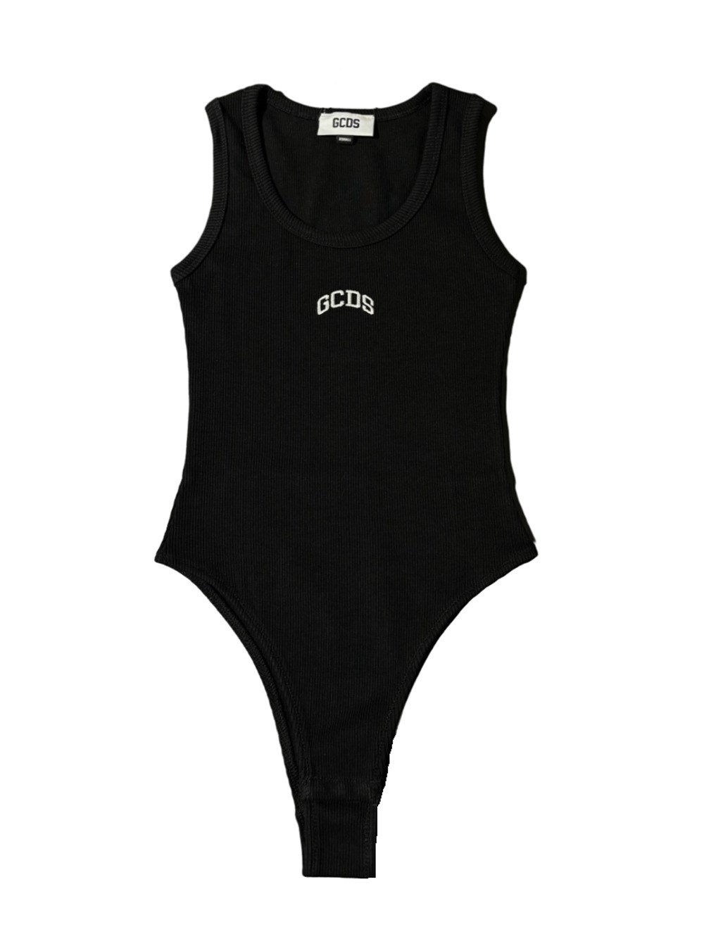 Shop Gcds Sleeveless Bodysuit In Cotton With  Logo Print On The Front. In Black