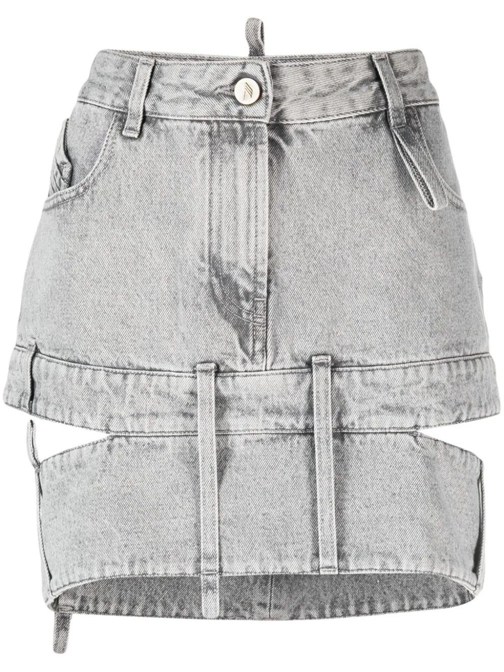 Attico Cropped Denim Mini Skirt In Grey