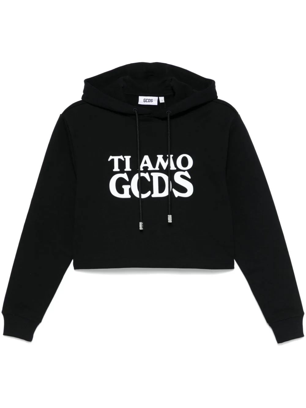 Shop Gcds Ti Amo Cropped Hoodie In Black