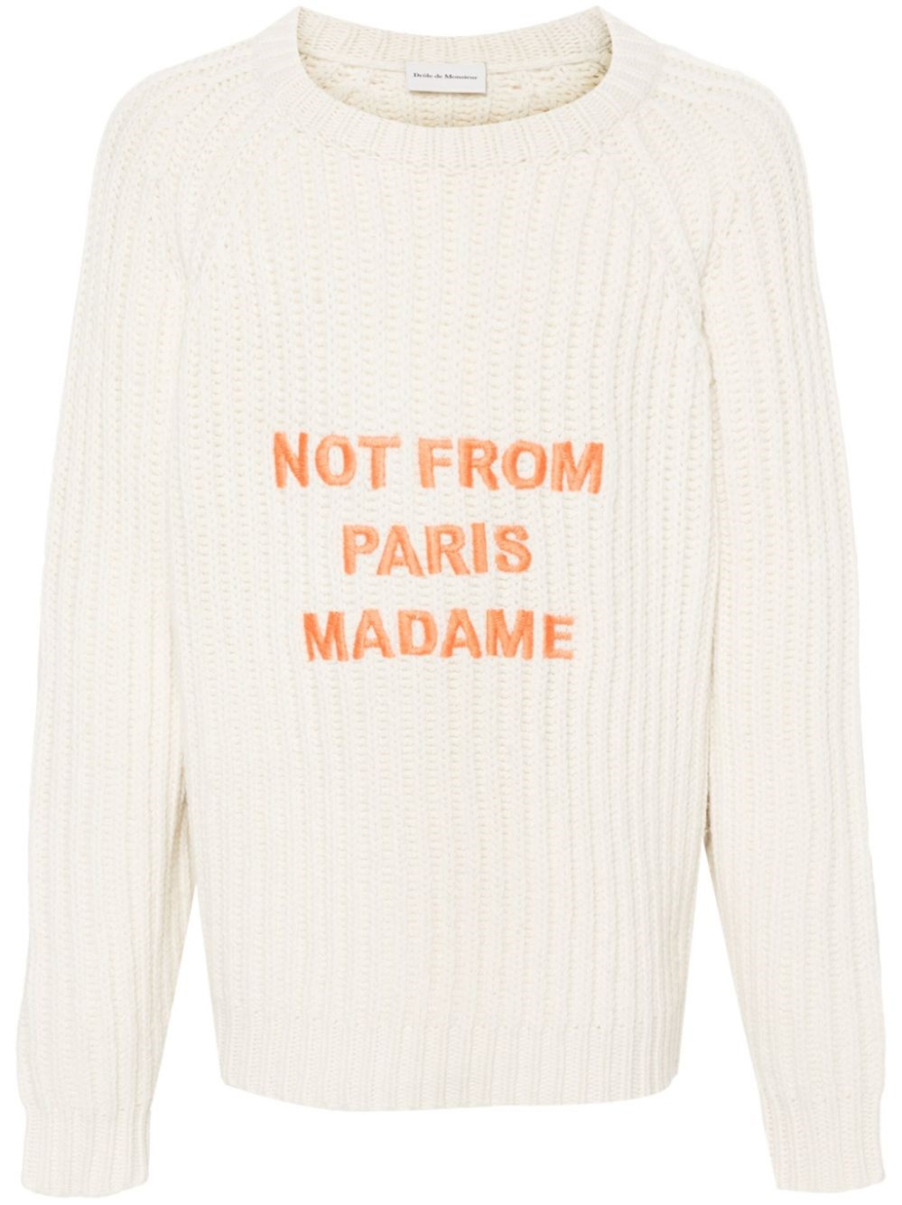 Shop Drôle De Monsieur Le Maille Tressée Slogan Sweater In Nude & Neutrals