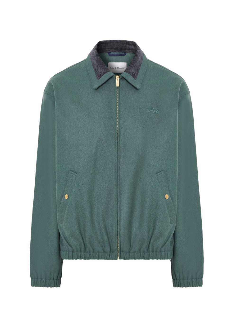 Shop Drôle De Monsieur Wool Blend Jacket With Corduroy Inlay On The Collar In Green