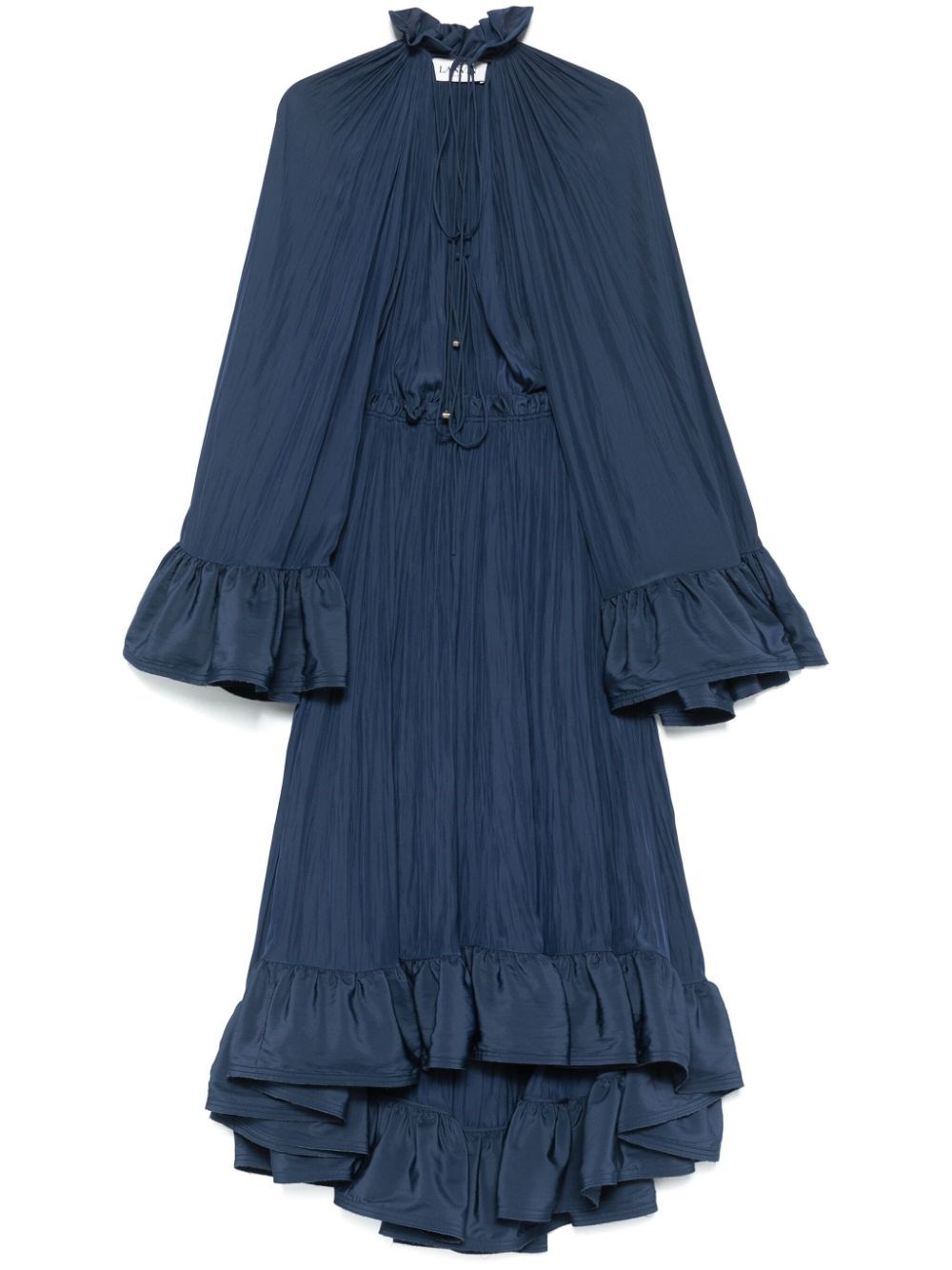 Shop Lanvin Long Dress With Ruffles In Blue