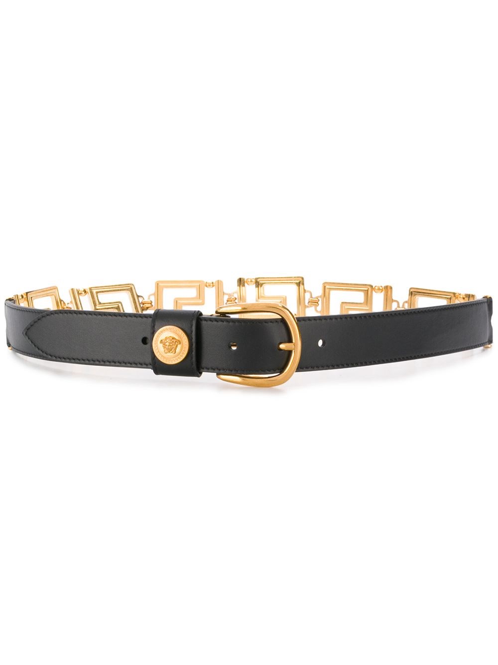 Shop Versace Belt With Greek Key Buckle In Black